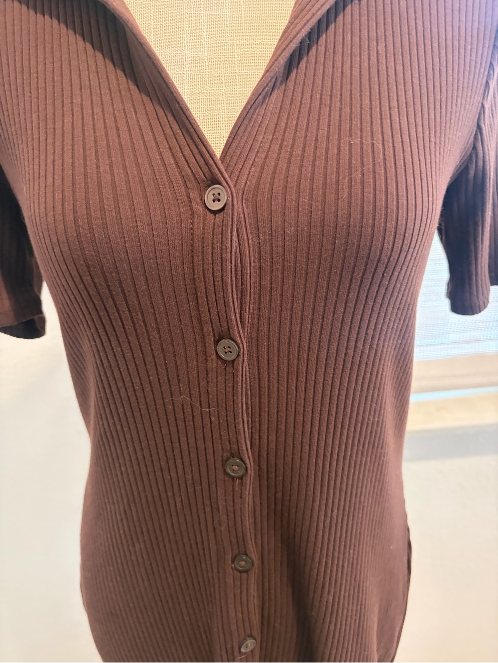 A new day Brown Ribbed Button-Front Collared Midi Dress - Picture 3 of 5